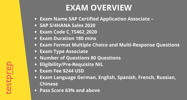 C_TS462_2020 - SAP Certified Application Associate – SAP S/4HANA Sales 2020 exam overview