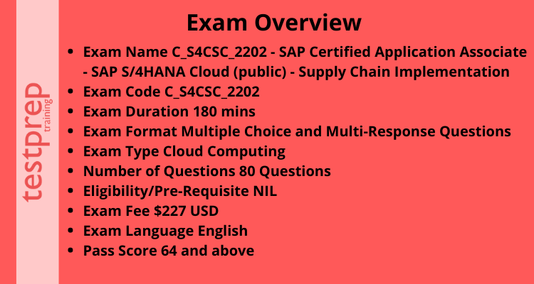 C_S4CSC_2202 - SAP Certified Application Associate - SAP S/4HANA Cloud (public) - Supply Chain Implementation exam overview