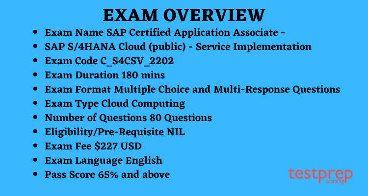 C_S4CSV_2202 - SAP Certified Application Associate - SAP S/4HANA Cloud (public) - Service Implementation exam overview
